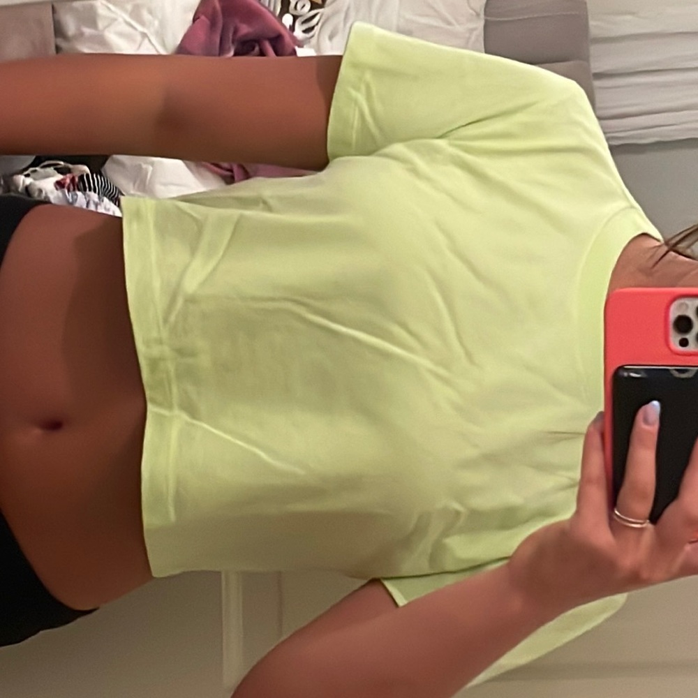 Neon green loose cropped t-shirt. Size small.